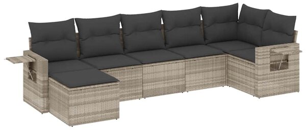 7 részes világosszürke polyrattan kerti ülőgarnitúra párnákkal