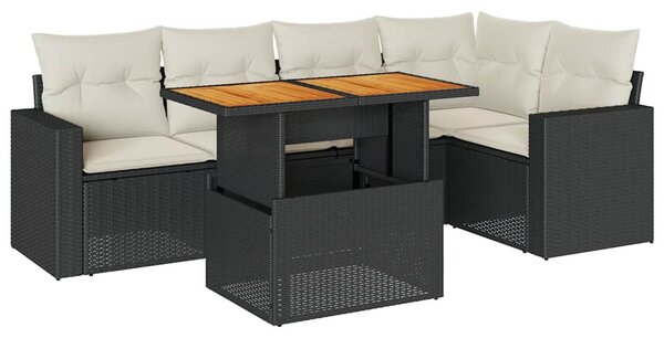 6 részes fekete polyrattan kerti ülőgarnitúra párnákkal