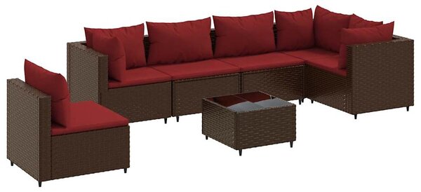 7 részes barna polyrattan kerti ülőgarnitúra párnákkal