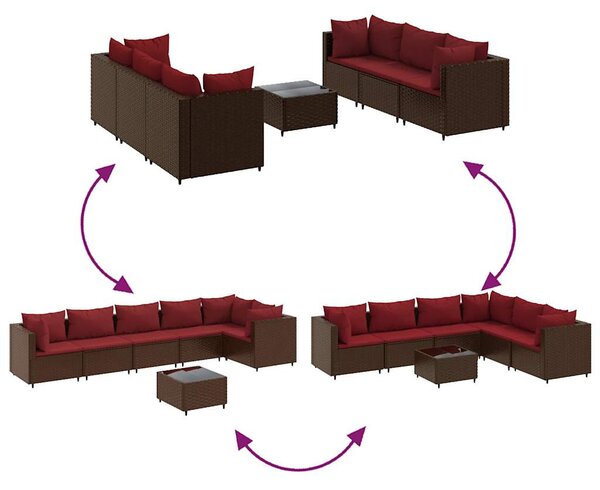 7 részes barna polyrattan kerti ülőgarnitúra párnákkal
