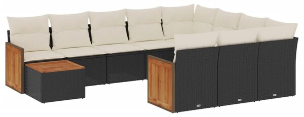11 részes fekete polyrattan kerti ülőgarnitúra párnákkal