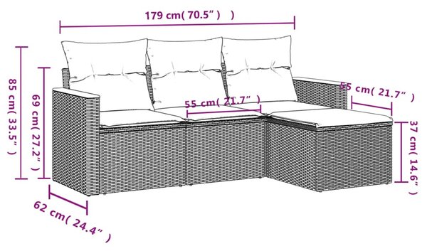 4 részes szürke polyrattan kerti ülőgarnitúra párnákkal