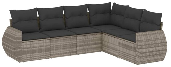 6 részes világosszürke polyrattan kerti ülőgarnitúra párnákkal