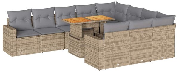 11 részes bézs polyrattan kerti ülőgarnitúra párnákkal