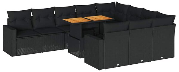 11 részes fekete polyrattan kerti ülőgarnitúra párnákkal