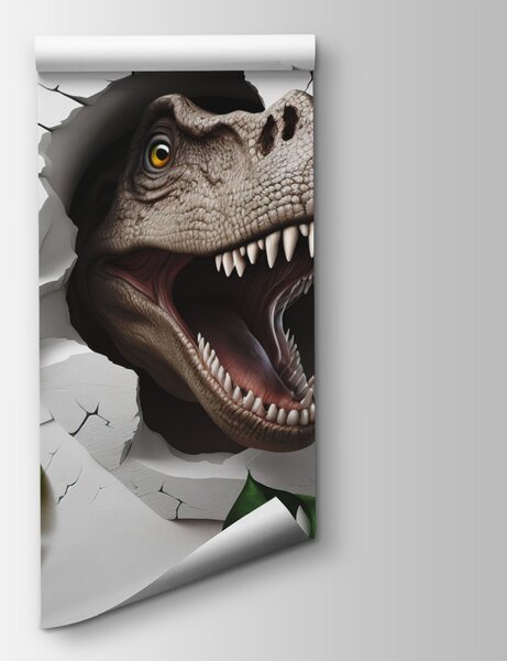 Fotótapéta Dinoszaurusz fej jön ki a falon lévő lyukból, 3D fotótapéta, Népszerű fotótapéta, u94772 - Tapeko.hu