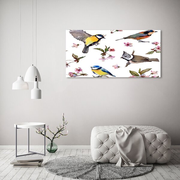 Akrilkép Bird cseresznye virágok