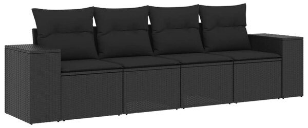 4 részes fekete polyrattan kerti ülőgarnitúra párnákkal