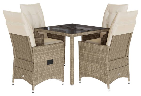 5 részes bézs polyrattan kerti étkezőgarnitúra párnákkal