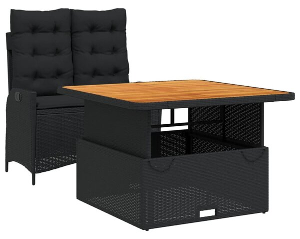 2 részes fekete polyrattan kerti étkezőgarnitúra párnával