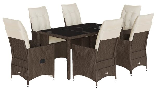 7 részes barna polyrattan kerti étkezőgarnitúra párnával