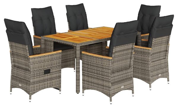 7 részes szürke polyrattan kerti étkezőgarnitúra párnával