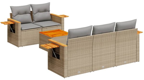 6 részes bézs polyrattan kerti ülőgarnitúra párnával