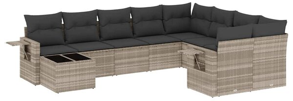 10 részes világosszürke polyrattan kerti ülőgarnitúra párnákkal