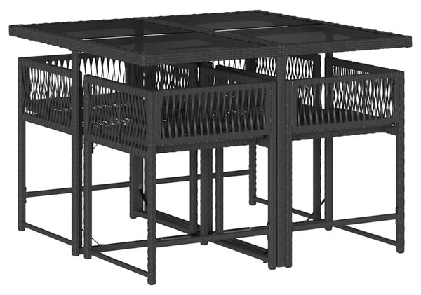 5 részes fekete polyrattan kerti étkezőgarnitúra párnákkal