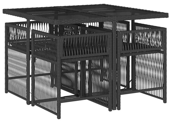 5 részes fekete polyrattan kerti étkezőgarnitúra párnákkal