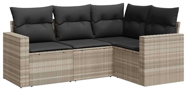 4 részes világosszürke polyrattan kerti ülőgarnitúra párnákkal