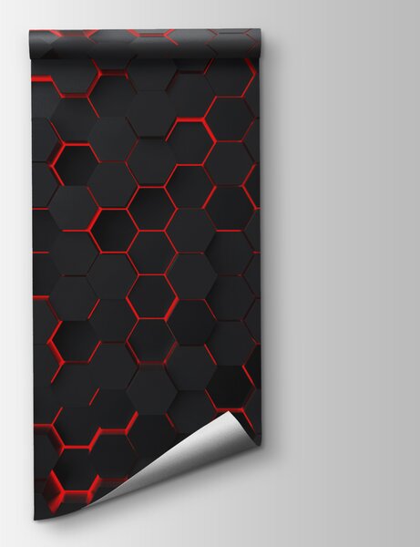 Fotótapéta Egy fekete hatszögek piros fény, Geometriai 3D fotótapéta, Népszerű fotótapéta, u93618v2 - Tapeko.hu