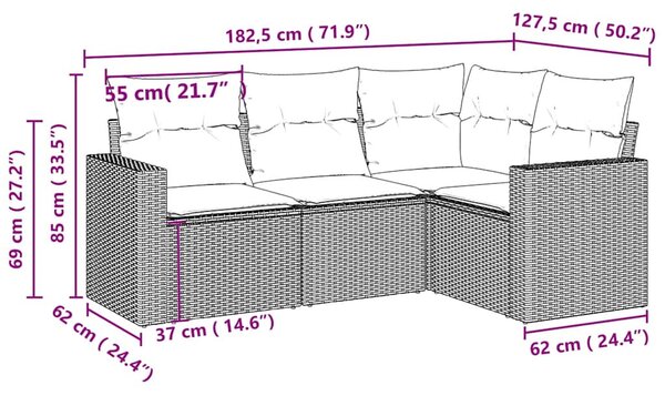 4 részes világosszürke polyrattan kerti ülőgarnitúra párnákkal