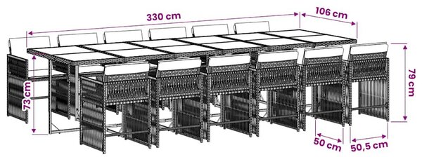 13 részes fekete polyrattan kerti ülőgarnitúra párnákkal