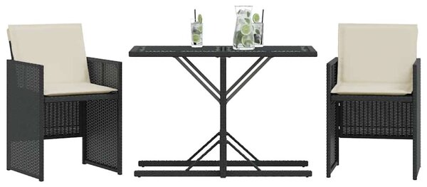 3 részes fekete polyrattan bisztrógarnitúra párnával