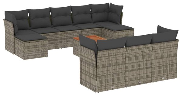 11 részes szürke polyrattan kerti ülőgarnitúra párnákkal