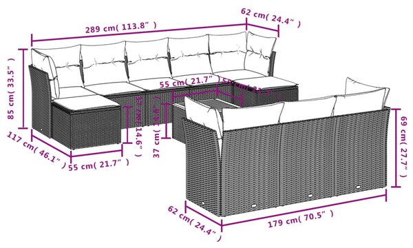 11 részes szürke polyrattan kerti ülőgarnitúra párnákkal