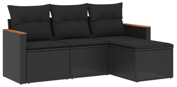 4 részes fekete polyrattan kerti ülőgarnitúra párnákkal