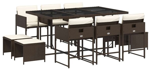 11 részes barna polyrattan kerti ülőgarnitúra párnákkal