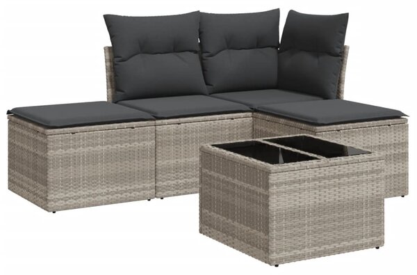 5 részes világosszürke polyrattan kerti ülőgarnitúra párnákkal