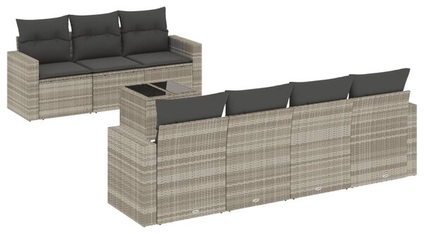 8 részes világosszürke polyrattan kerti ülőgarnitúra párnával