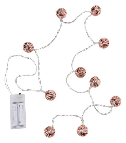 ORIENTAL LIGHTS égősor fém gömbökkel USB kábellel, rozéarany 10 égővel