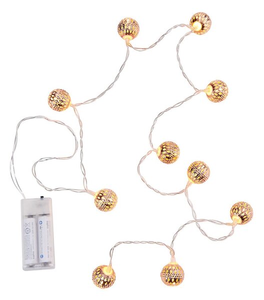 ORIENTAL LIGHTS égősor fém gömbökkel USB kábellel, rozéarany 10 égővel