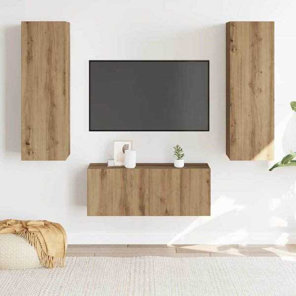 VidaXL fali TV szekrények 3 db kézműves tölgy szerelt fa