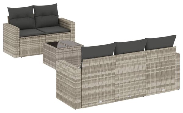 6 részes világosszürke polyrattan kerti ülőgarnitúra párnákkal