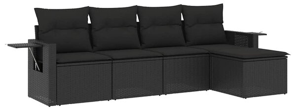 5 részes fekete polyrattan kerti kanapészett párnákkal