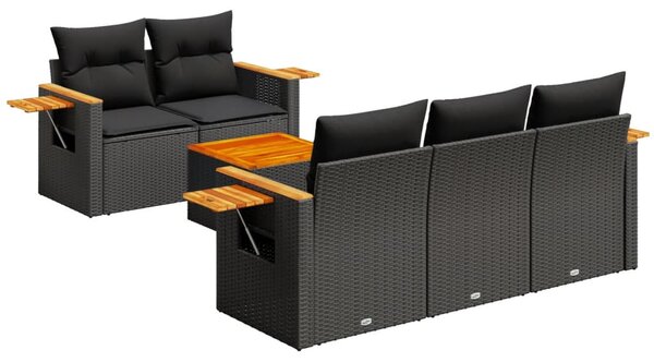 6 részes fekete polyrattan kerti ülőgarnitúra párnákkal