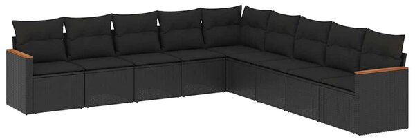 9 részes fekete polyrattan kerti ülőgarnitúra párnákkal