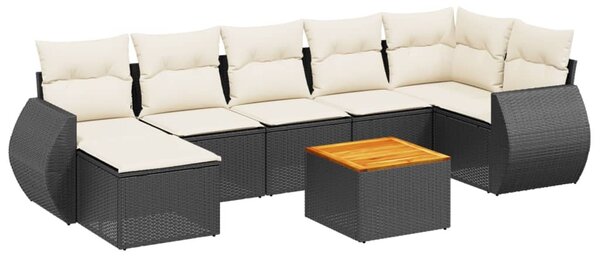 8 részes fekete polyrattan kerti ülőgarnitúra párnákkal