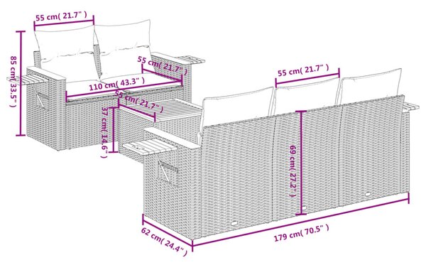 6 részes fekete polyrattan kerti ülőgarnitúra párnákkal