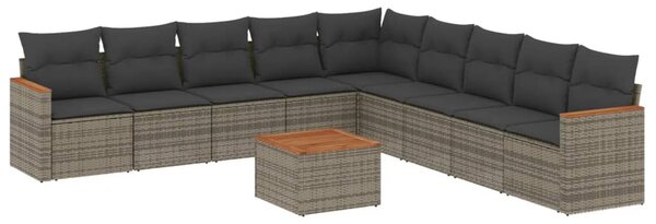 10 részes szürke polyrattan kerti ülőgarnitúra párnákkal