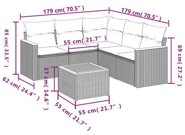 6 részes szürke polyrattan kerti ülőgarnitúra párnákkal