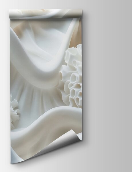 Fotótapéta Fehér szövet fehér golyókkal, 3D virág fotótapéta, Népszerű fotótapéta, w01475 - Tapeko.hu