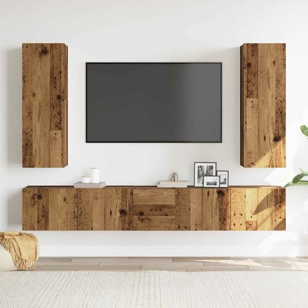 VidaXL 5 részes antik fa színű szerelt fa fali TV-szekrényszett