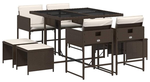 9 részes barna polyrattan kerti étkezőgarnitúra párnákkal