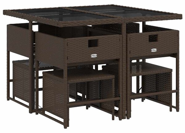 9 részes barna polyrattan kerti étkezőgarnitúra párnákkal