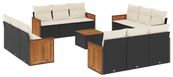 13 részes fekete polyrattan kerti ülőgarnitúra párnákkal