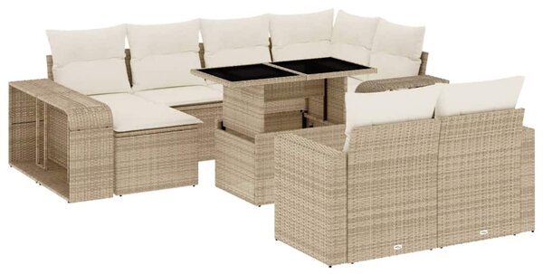 11 részes bézs polyrattan kerti ülőgarnitúra párnákkal