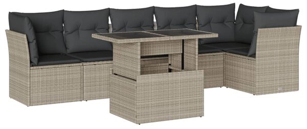 7 részes világosszürke polyrattan kerti ülőgarnitúra párnákkal