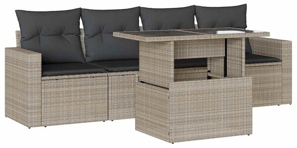 5 részes világosszürke polyrattan kerti ülőgarnitúra párnákkal